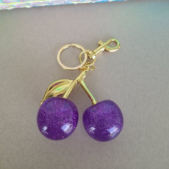 Purple Cherries Purse Charms with Key Ring - Picture 7 of 9